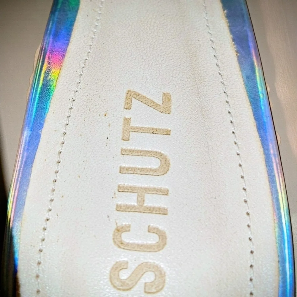 Schutz Renee 9B Holographic Platform Heels Leather